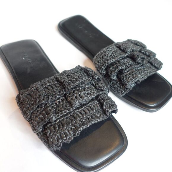 FARM RIO Ruffle Crochet Slide Flat Sandal Black Size 10 - Picture 1 of 11